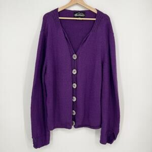Vintage Rey Wear Hand Knit Cardigan Womens Plus Size 3X Purple Big Button Cotton